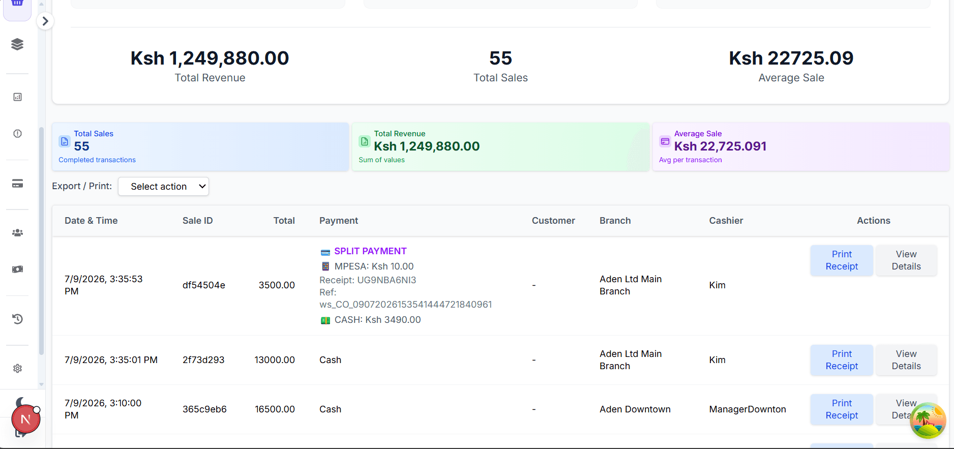 Adeera Business OS — Sales History & Receipts