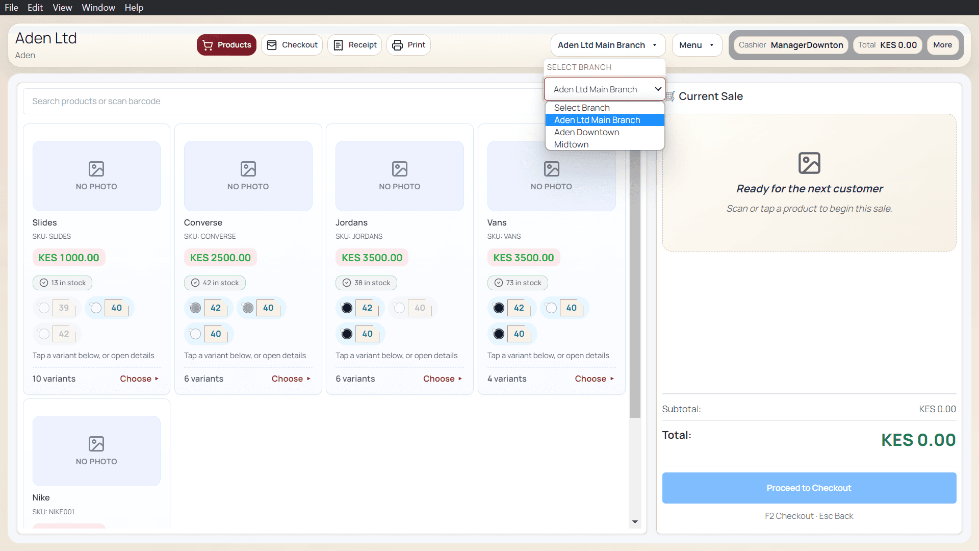 Adeera POS — Retail — Multi-Branch Switching
