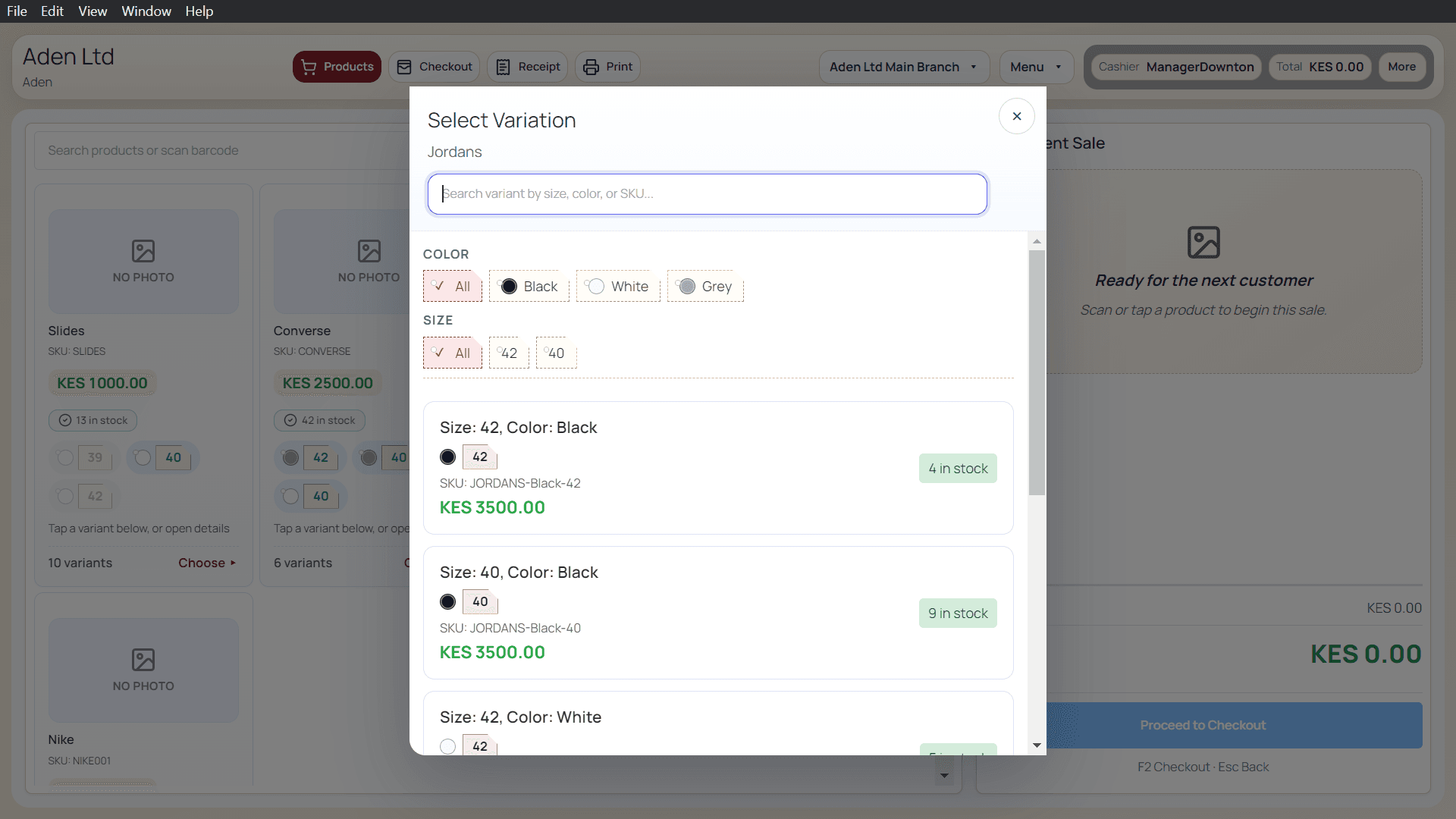 Adeera POS — Retail — Variation Picker (Size & Colour)