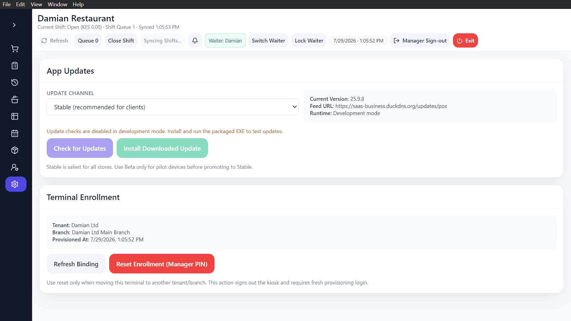 Adeera POS — Restaurant — Terminal Enrollment