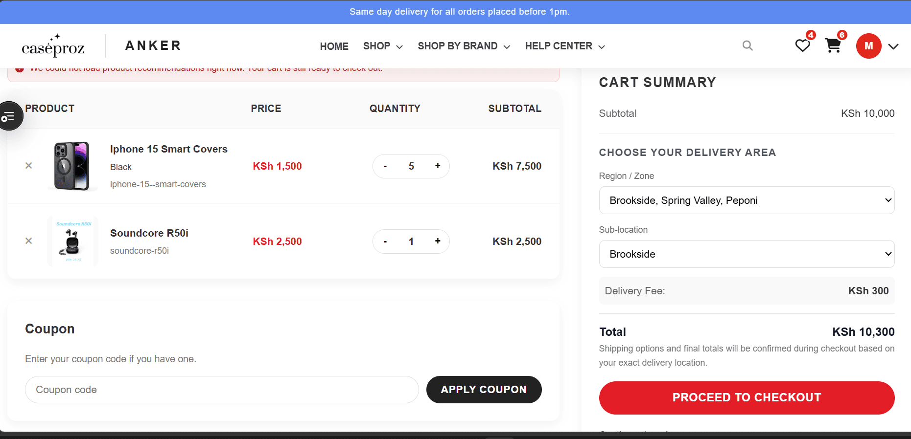 CaseProz — Cart & Delivery Selection