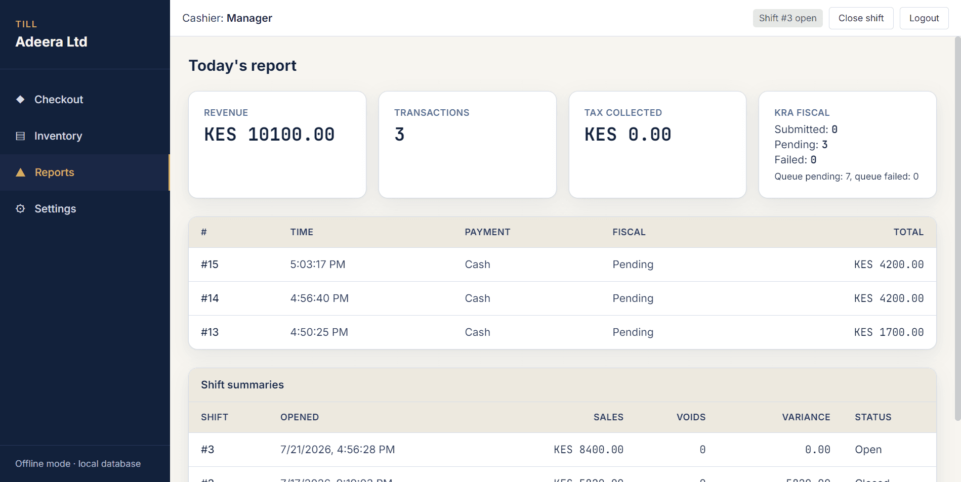 Kesho Labs POS — sales reports